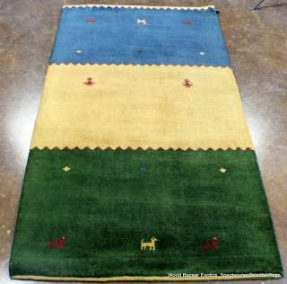   Rug gold Green beige High Pile Wool handknotted in India 1321  