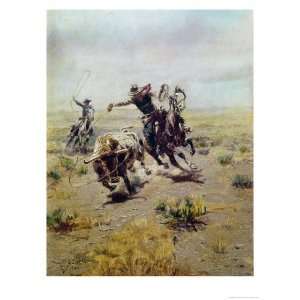  Cowboy Roping a Steer Giclee Poster Print