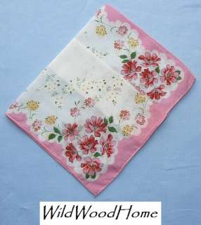 Vintage dainty poppies and daisies ladies hanky. Cotton material 