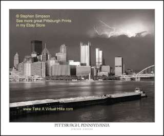 Electrifying Lightning Over Pittsburgh Print B & W  