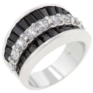 Three Row Black and Clear Cubic Zirconia CZ Contemporary Costume Ring 