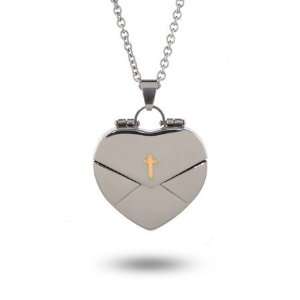 Secret Message Heart Envelope Locket with Gold Cross Length 24 inches 