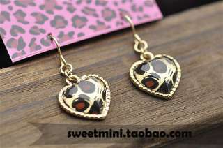 2304 Korean Fashion cutie heart with leopard print Earrings  