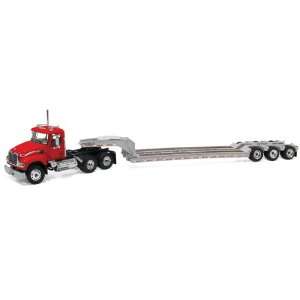  Mack Granite with Tri Axle Lowboy Trailer Red/Silver 1/64 