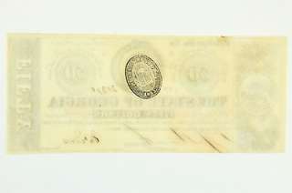 1863 Fifty Dollar $50 Bill State of Georgia Milledgeville Obsolete 