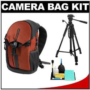 Sling Backpack Case (Orange) + Tripod Kit for Canon EOS 7D, 5D Mark II 