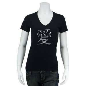 Black Chinese Love Symbol V Neck Shirt S   Made using the word LOVE 