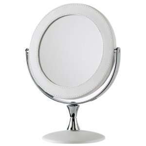   Danielle Round Vanity Leather Mirror 7x Magnification, White Beauty