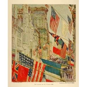  1924 Print WWI Fifth Avenue Flags Allies Childe Hassam 