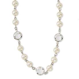 1928® Silvertone Crystal Bezel Glass Pearl 16 Necklace  