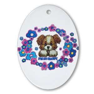   Ornament (Oval) Im So Happy Puppy Dog with Flowers 