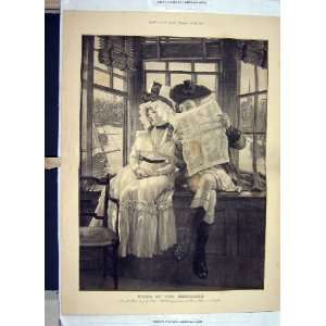    ANTIQUE COLOUR PRINT1892 NEWSPAPER ROMANCE MARRIAGE