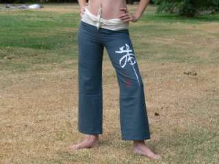 Thai Yoga Pants Front Tie Tiger Symbol Blue/Grey Small  