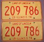 1974 ILLINOIS CAR LICENSE PLATE PAIR 209 786