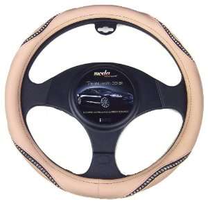 Moda Motorsports 9037 Small Beige Ice Crystal Bling Leather Steering 