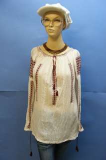 TERRIFIC  Vtg Burgundy H Embroidered ROMANIAN Evening Solid Top 