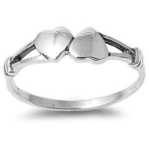  Sterling Silver Twin Hearts Ring   Size 4 Jewelry
