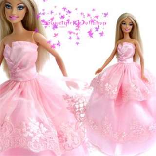 New Fashion Princess Dress Pink Gown for Barbie Dolls Clothes Xmas 