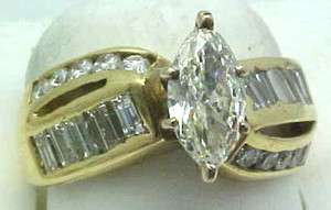 20 Carat marquise Diamond Engagement Ring Baguette Setting 14K Gold 