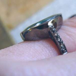 Victorian ROSE CUT DIAMOND & 20 ct Pear Shape EMERALD Ring Blackened 