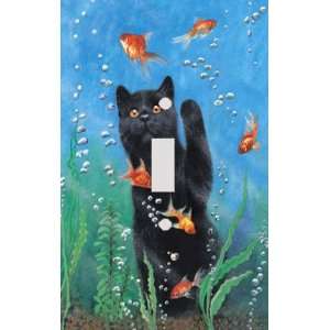  Black Cat with Goldfish Decorative Switchplate Cover