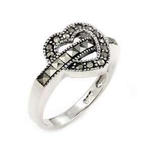  Round And Square Marcasite Heart Ring, Size 7 Jewelry