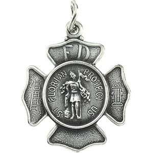   Sterling Silver Round St. Florian Pendant Medal DivaDiamonds Jewelry