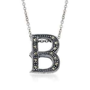  Marcasite Initial B Pendant Necklace In Sterling Silver 