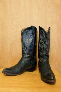 Used DAN POST Womens 12 Cowboy Western Boots Green Lizard Skin 