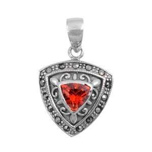   Sterling Silver and Marcasite Pendant With Ruby   21mm Height Jewelry