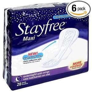  Stayfree Maxi Pads, Overnight with Wings, Case Pack, Six 