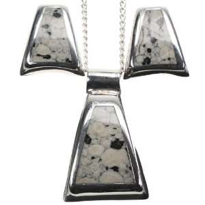  Silver Dalmatian Necklace and Earrings Set Jewelry