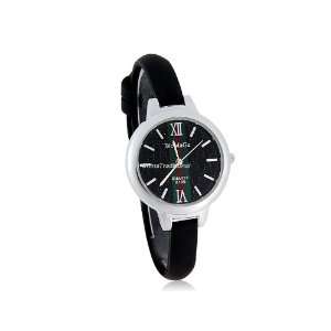   Dial Analog Watch with Silicone Leather Strap Black 