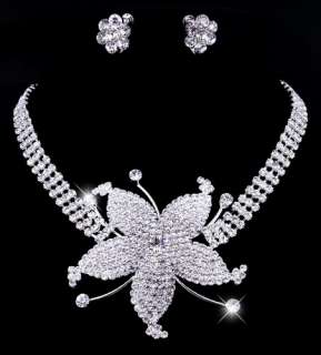   3Row Rhinestone Crystal Festival Party Necklace Earring Set  