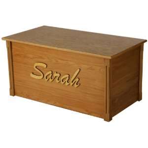  Personalized Oak Wood Toy Box with Raised Letters Brush Script Font 