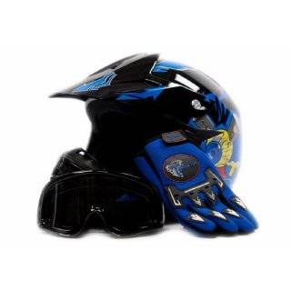 Youth Motocross ATV Dirt Bike MX Helmet, Gloves and Goggles Blue With 
