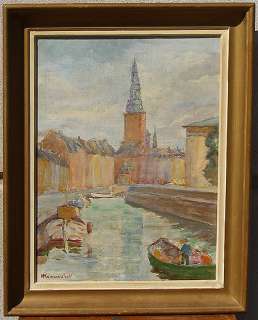 Superb channel view. Gammel Strand. 1940s. Signed.  