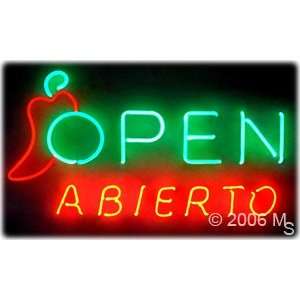 Neon Sign   OPEN Abierto (Pepper Logo)   Extra Large 20 x 37  