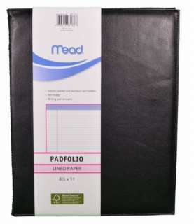 Mead 8 1/2x11 Black Lined Paper Padfolio Writing Pad 038576031807 