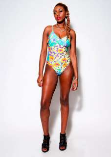 HOT TOTTIE FLORAL SWIMSUIT Blue, Orange, Purple and Yellow Floral 