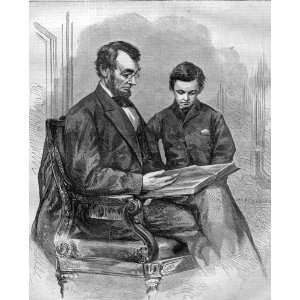 Abraham Lincoln & Son Tad 8 1/2 X 11 Photograph of a Sketch in Harpers 