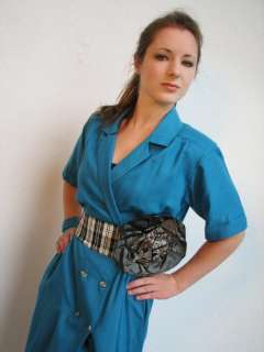 Vtg 40s utility BLUE house DAY city WWII structured WARTIME wrap dress 
