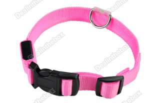 Nylon Blue LED Dog Pet Flashing Light Up Safety Collar Pink Large Size 