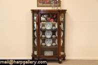 Antique Oak Curved Glass China Curio Cabinet  