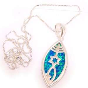 Messianic Seal with large Opal stone   Sterling Silver necklace (3 cm 
