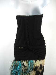 ROBERTO CAVALLI Black Silk Long Feather Gown Dress 42  