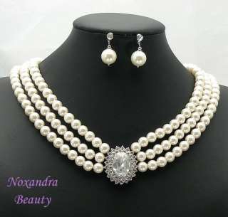 Bridal Wedding Shell Pearl RS Necklace Earrings DZ2801  