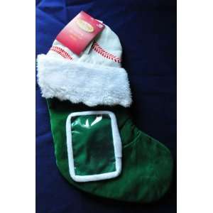  Green Velour and White Fur Baseball Holiday Stocking with 
