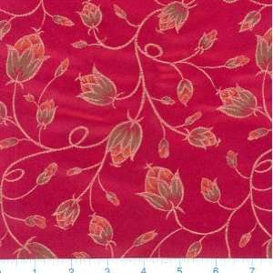   Brocade Fabric Budding Vines Red By The Yard Arts, Crafts & Sewing