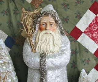 Vintage Style 16 inch Silvery Belsnickle Mica Flakes Paper Mache Santa 